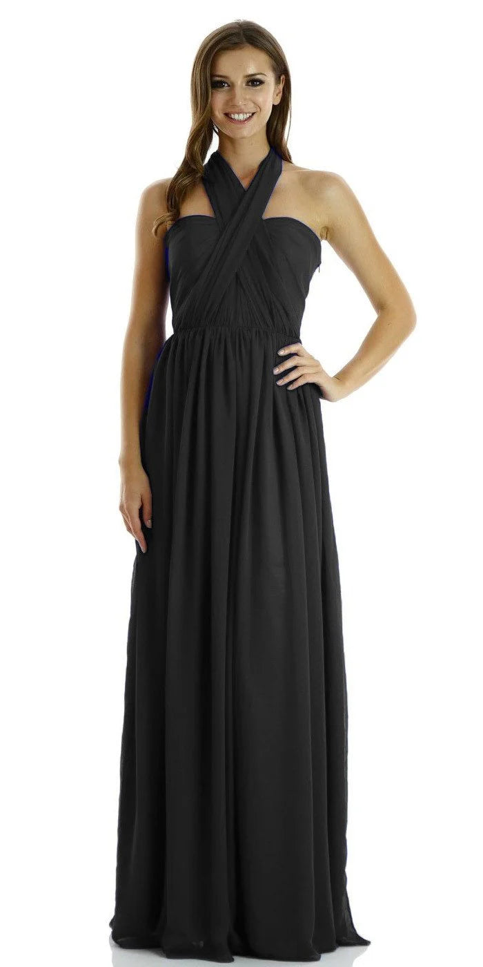 Black Sweetheart Floor-Length Chiffon Prom Convertible Gown Poly USA 7156