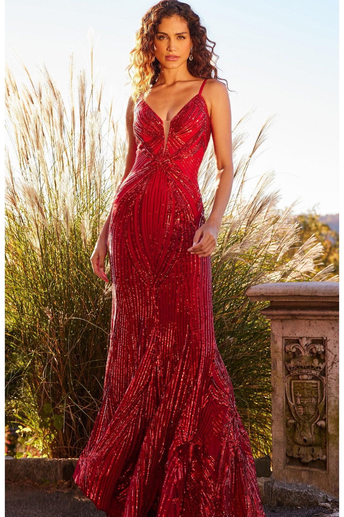 Prom Dresses Long Spaghetti Strap Fitted Prom Gown Red