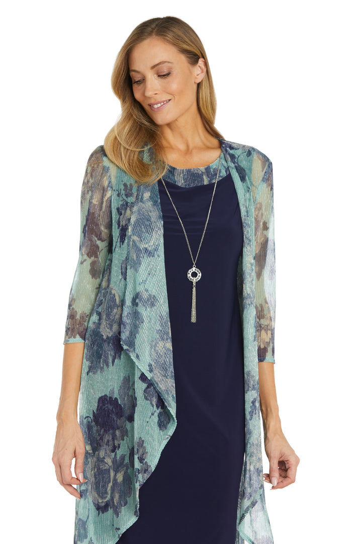 Mother of the Bride Dresses Mother of the Bride Short Printed Crinkle Jacket Dress Navy/Teal