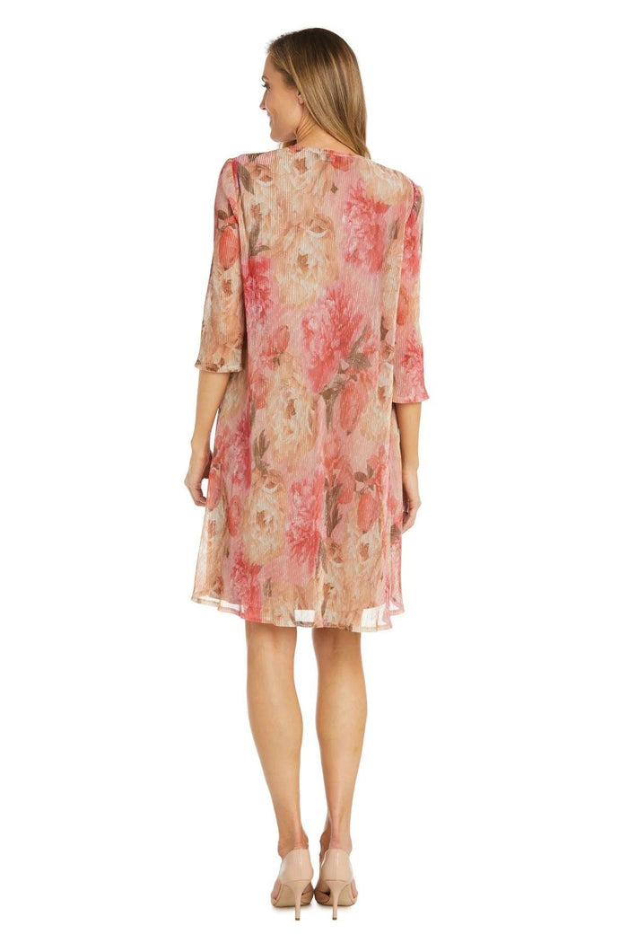 Mother of the Bride Dresses Short Printed Metallic Jacket Dress Peach/Coral