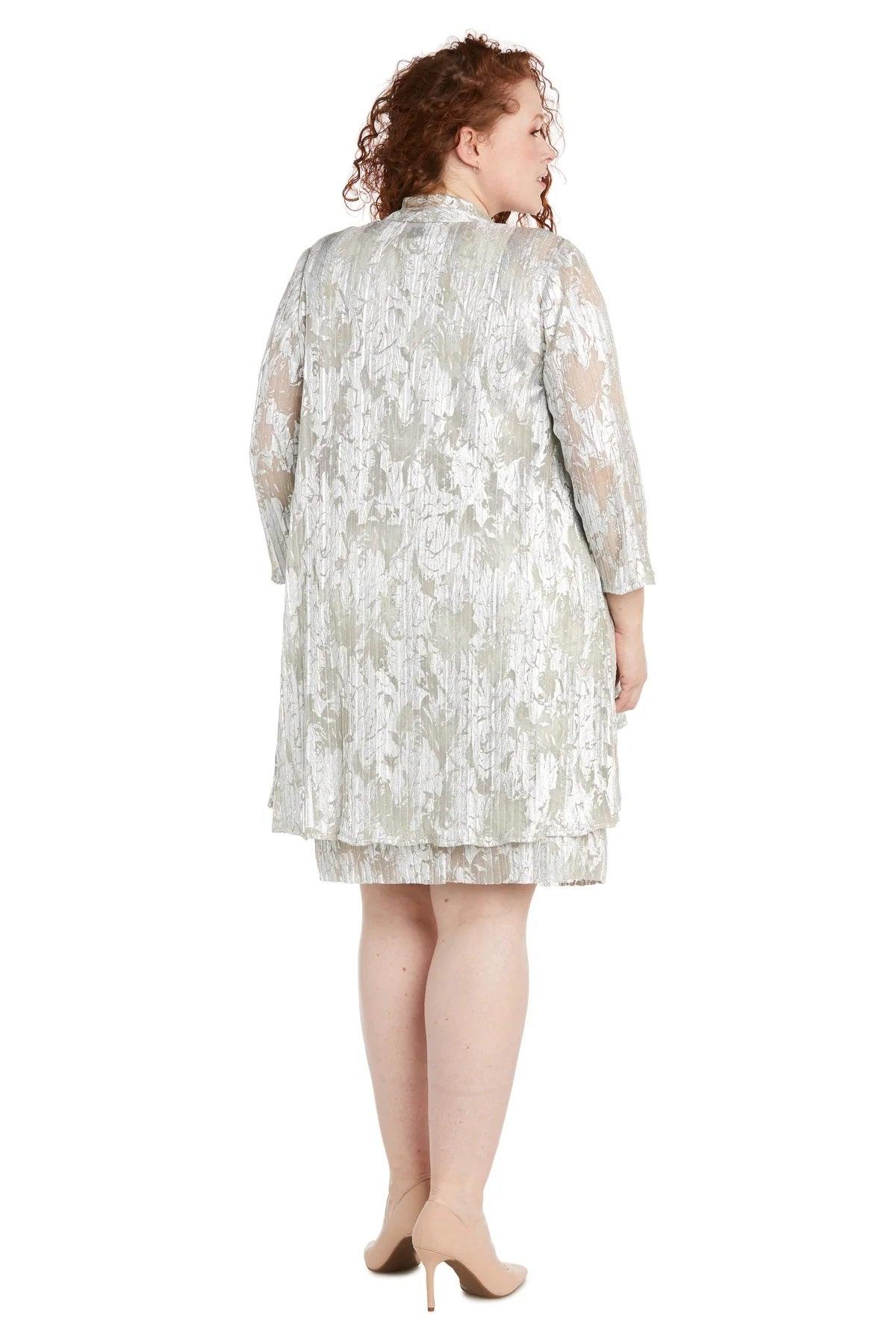 Mother of the Bride Dresses Plus Size Short Metallic Jacket Dress Champagne/Silver