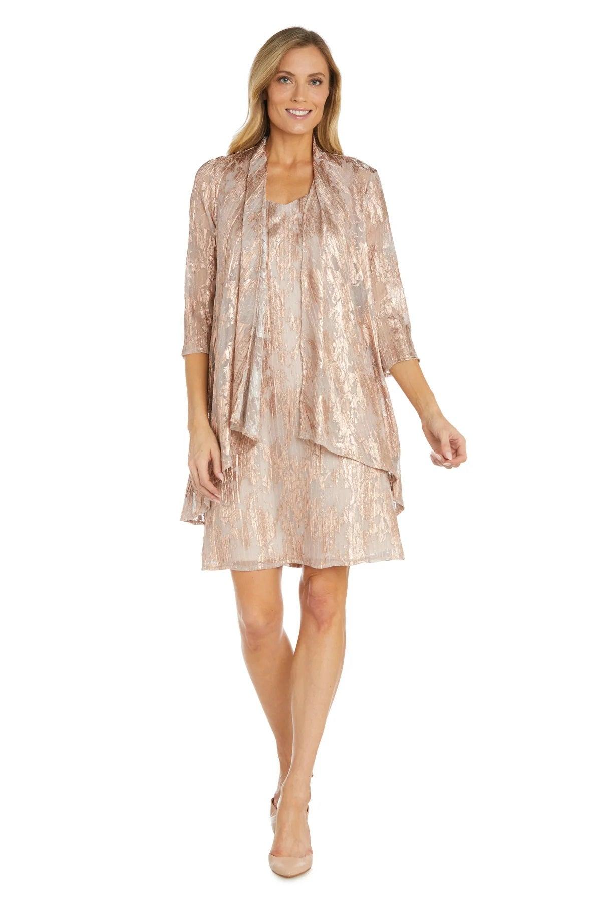 Mother of the Bride Dresses Short Petite Metallic Printed Jacket Dress Rose Gold