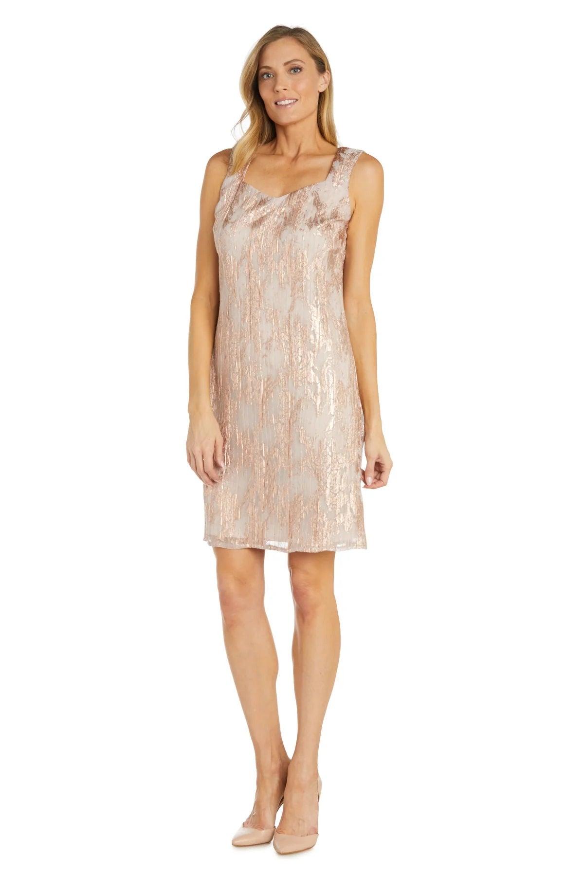 Mother of the Bride Dresses Short Petite Metallic Printed Jacket Dress Rose Gold