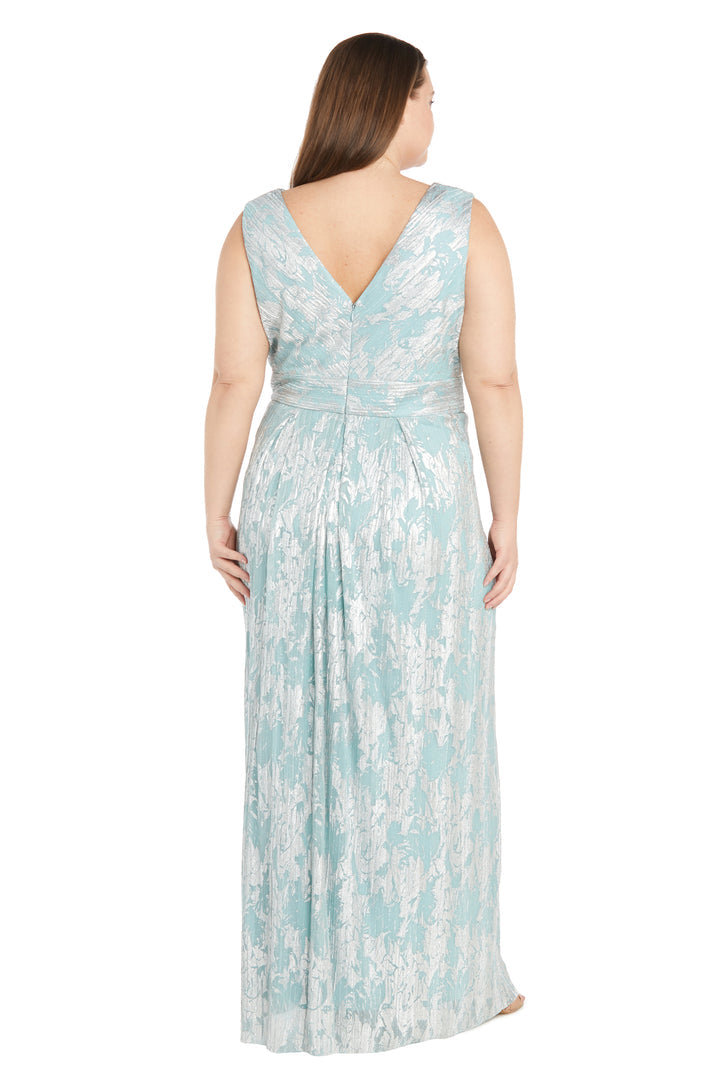 Plus Size Dresses Long Formal Plus Size Metallic Printed Dress Seafoam/Silver