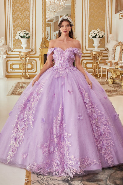 Quinceniera Dresses Long Quinceanera Off Shoulder Floral Applique Ball Gown Lavender