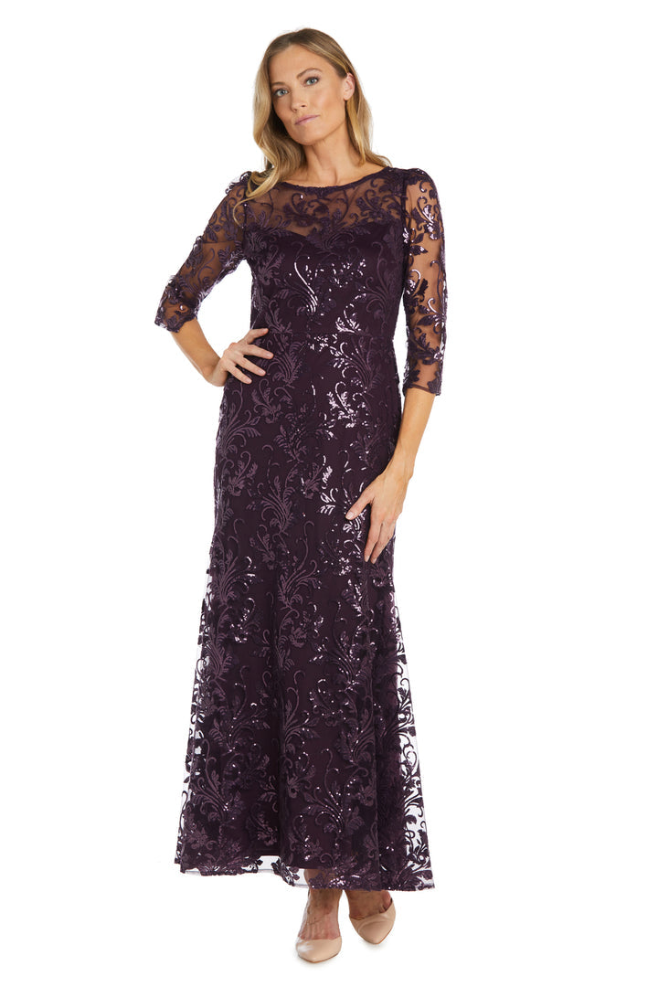 Plum R&M Richards 1613 Long Sequin Formal Mother of the Bride Dress