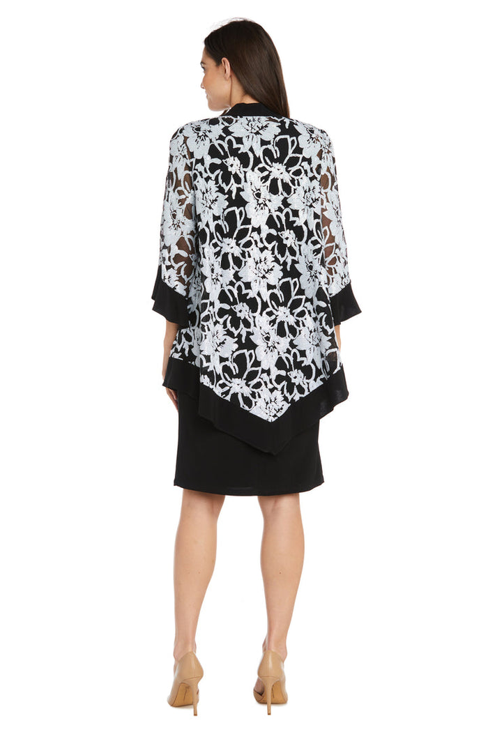 Mother of the Bride Dresses Short Sequin Floral Print Mother of the Bride Jacket Dress Black/White