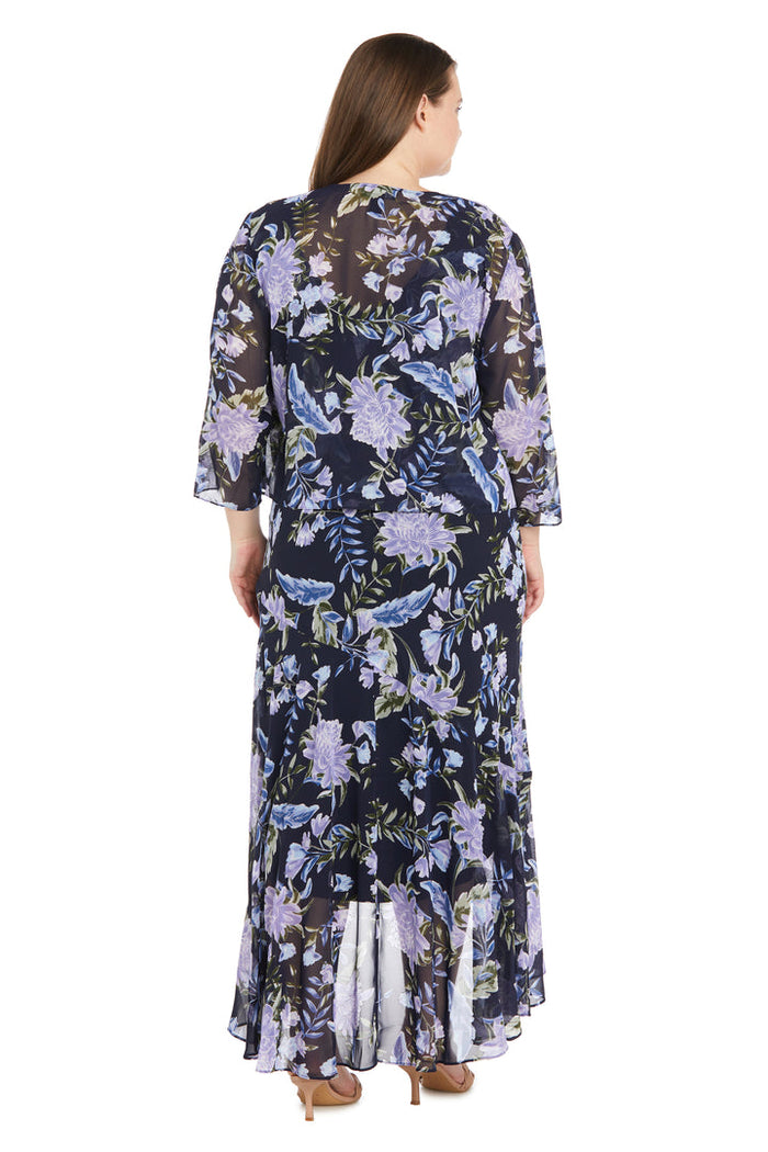 Plus Size Dresses High Low Printed Plus Size Mother of the Bride Jacket Dresses Navy/Silver