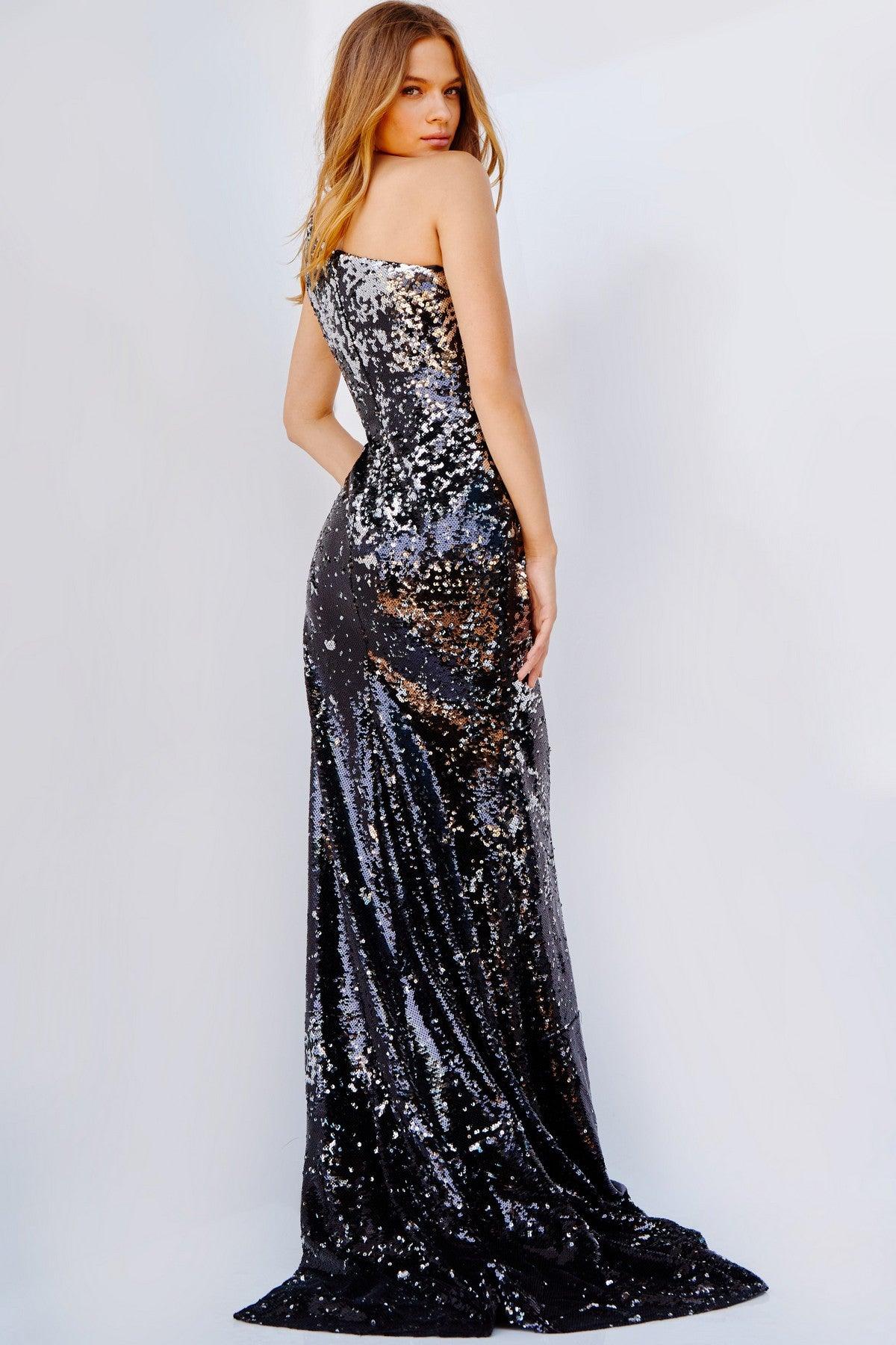 Prom Dresses Long One Shoulder Fitted Sequin Prom Dress Black