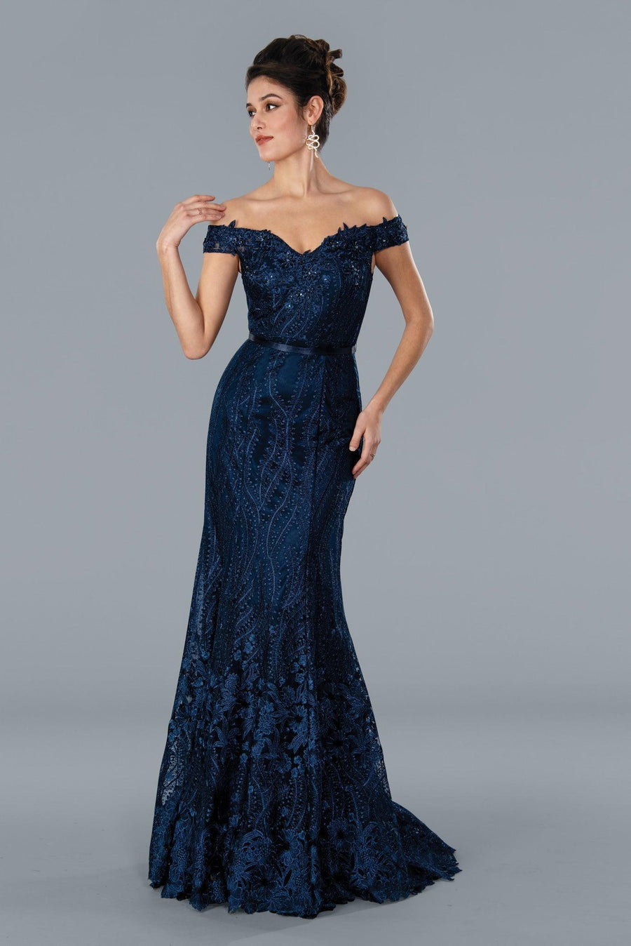 Prom Dress Long Off Shoulder Evening Gown Navy