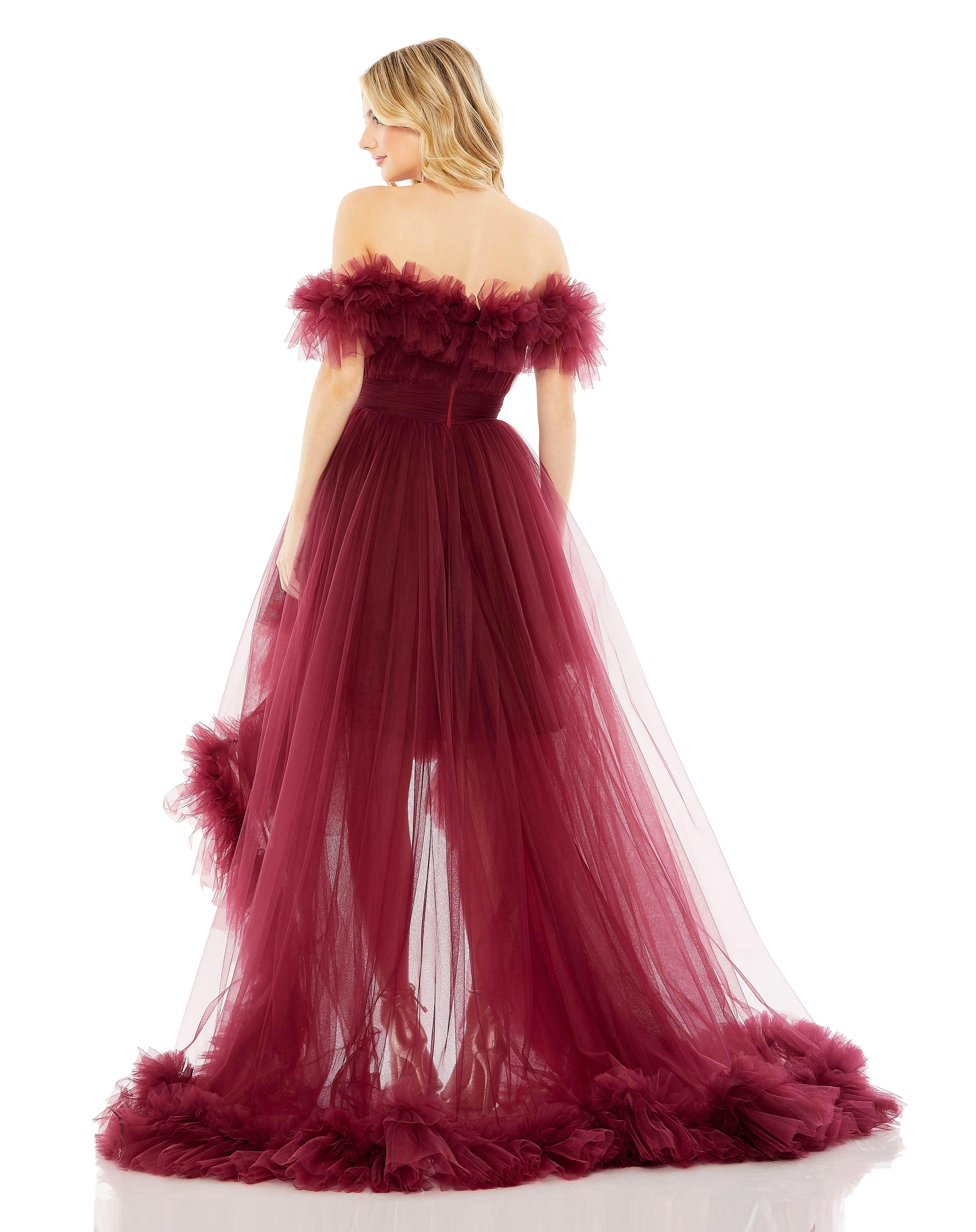 Prom Dresses High Low Off Shoulder Prom Dress Berry