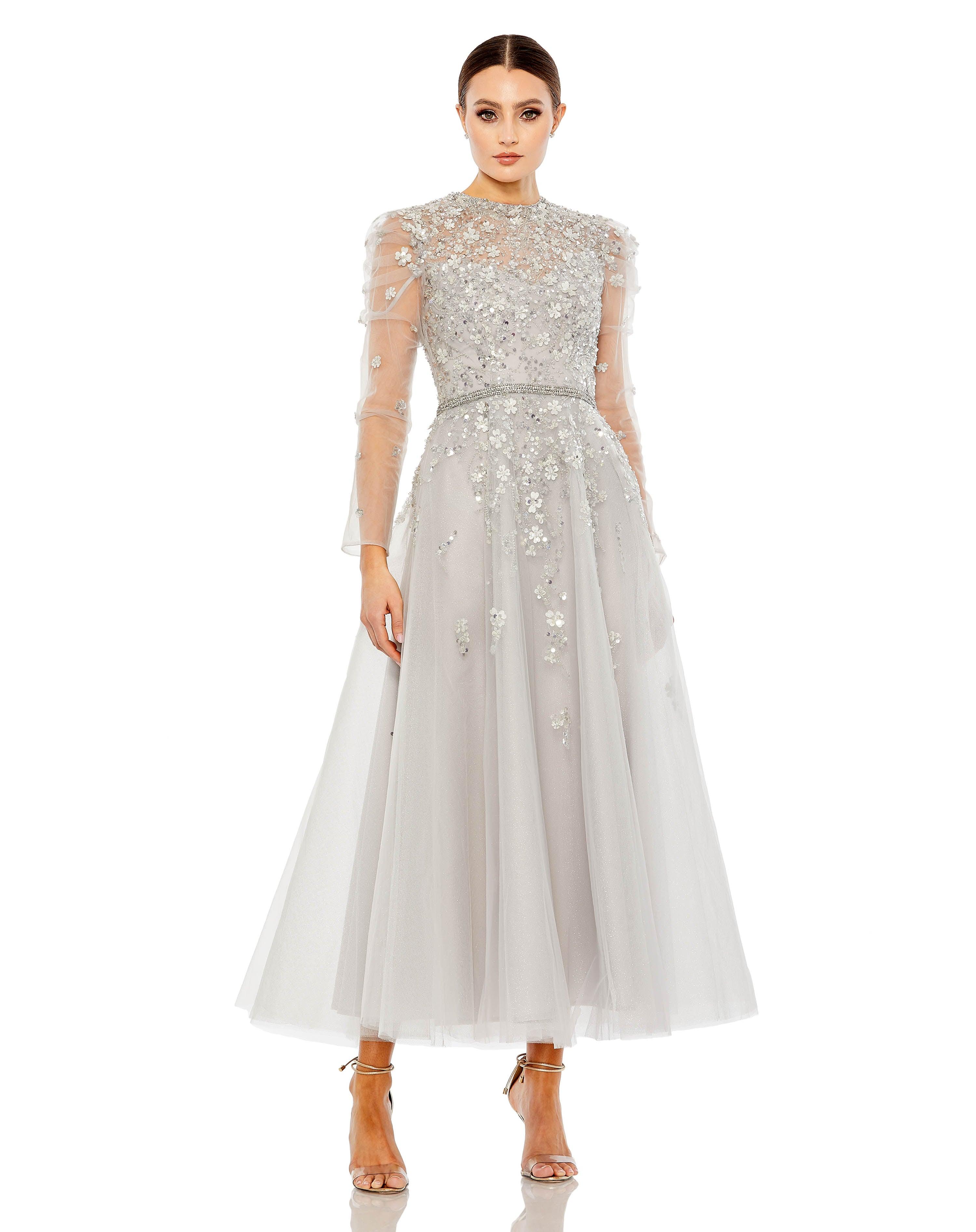 Platinum Mac Duggal 20444 Long Sleeve Tea Length Dress for $798.0 – The ...