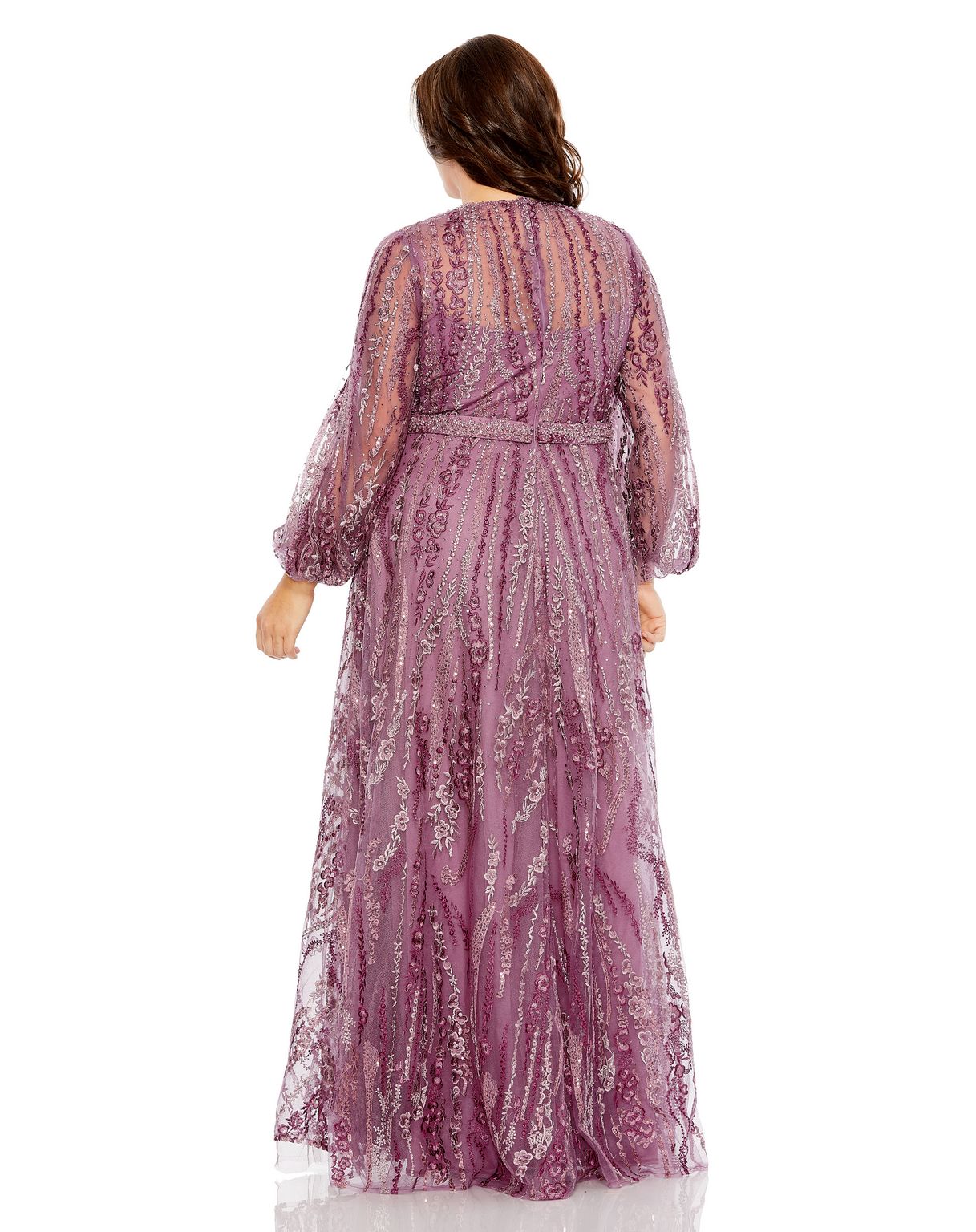 Plus Size Dresses Puff Long Sleeve A Line Plus Size Gown Mauve