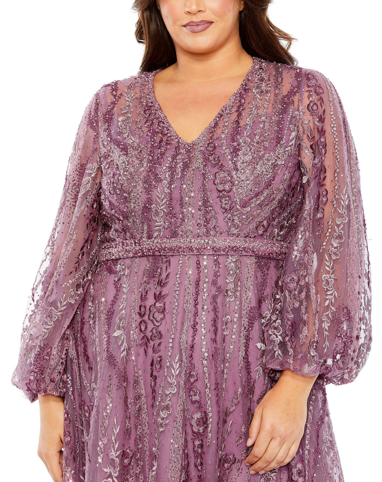 Plus Size Dresses Puff Long Sleeve A Line Plus Size Gown Mauve