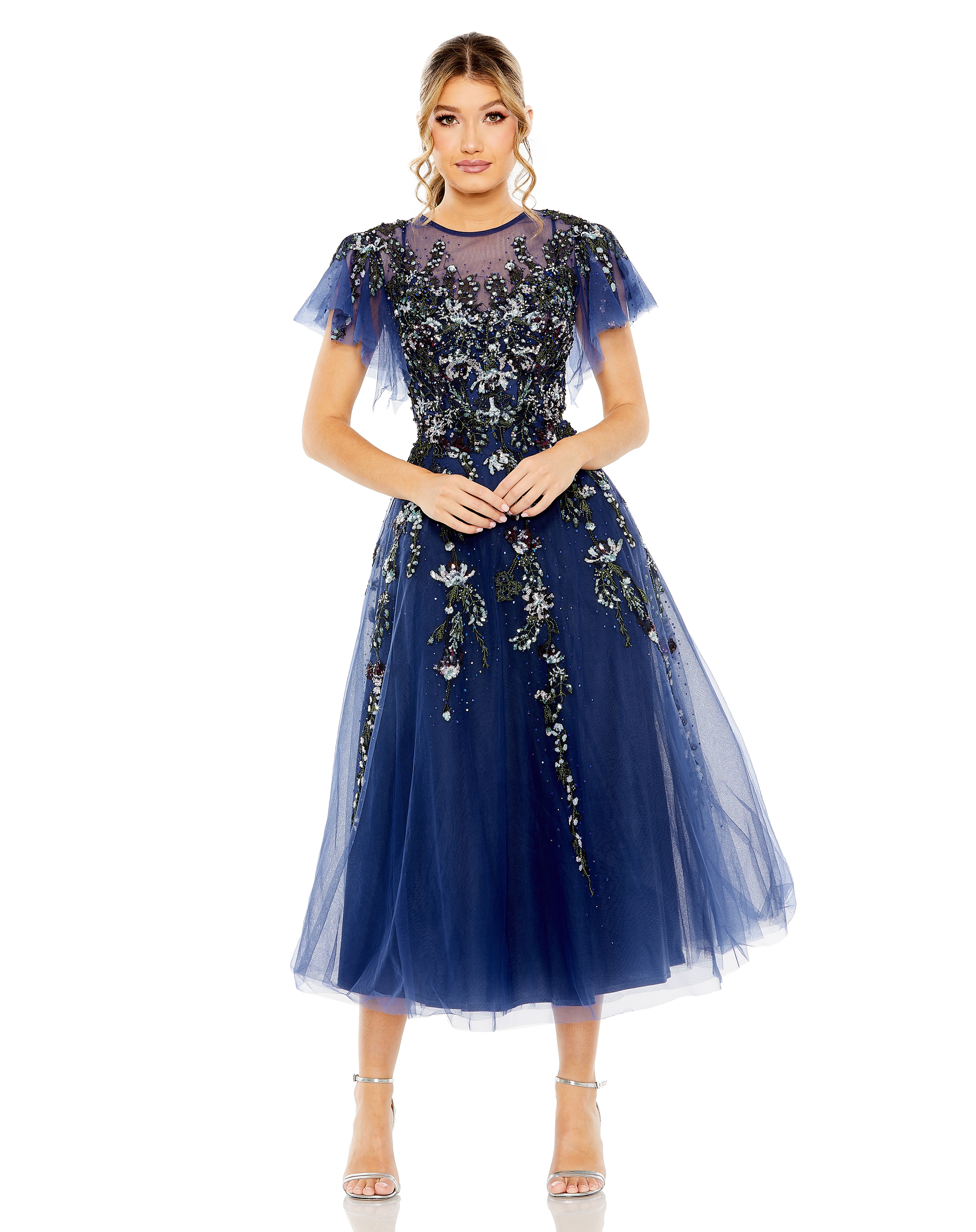 Midnight Mac Duggal 20510 Formal Beaded Tea length Cocktail Dress for
