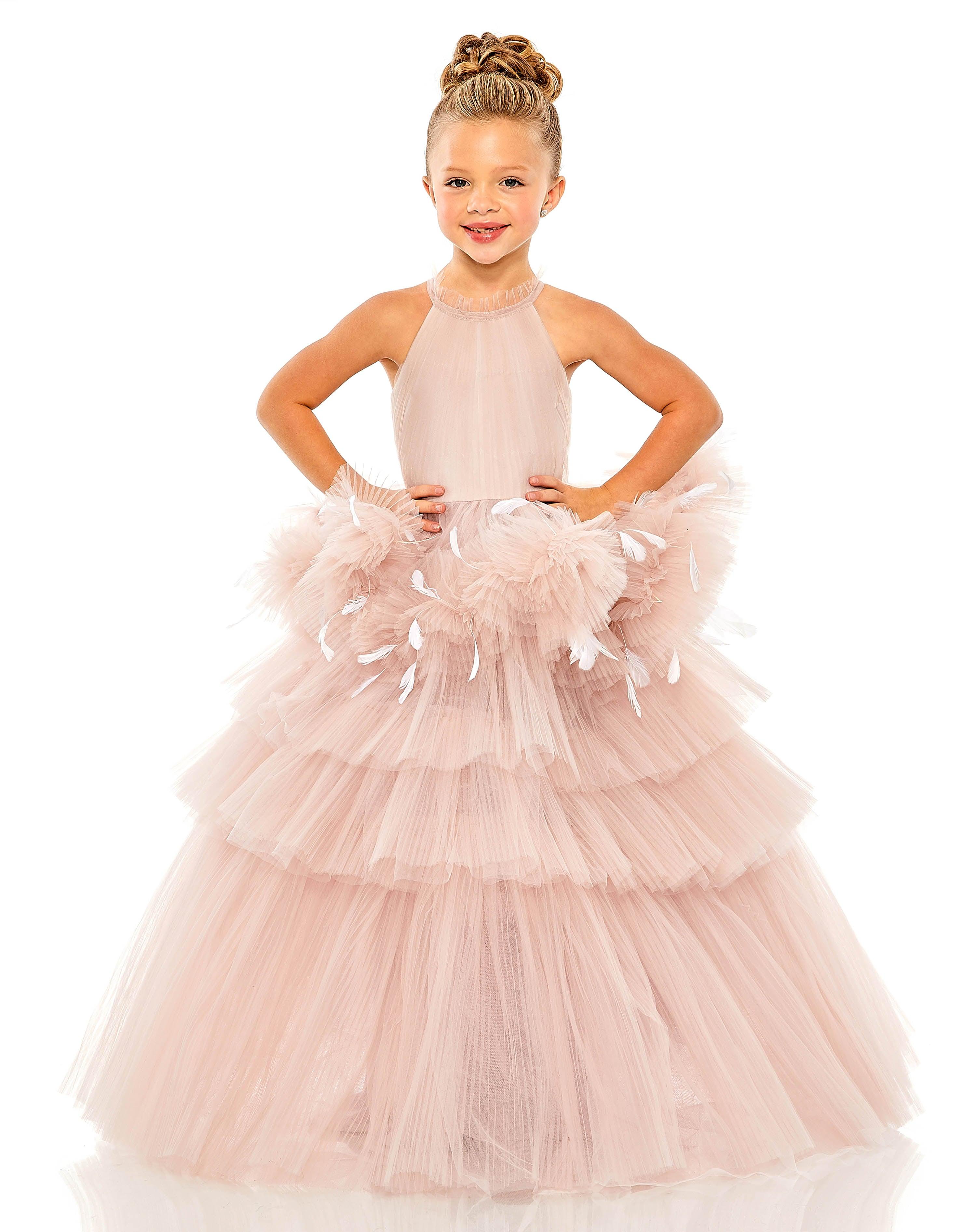 Flower Girl Dresses Little Girls Long Ball Gown Halter Dress Rose