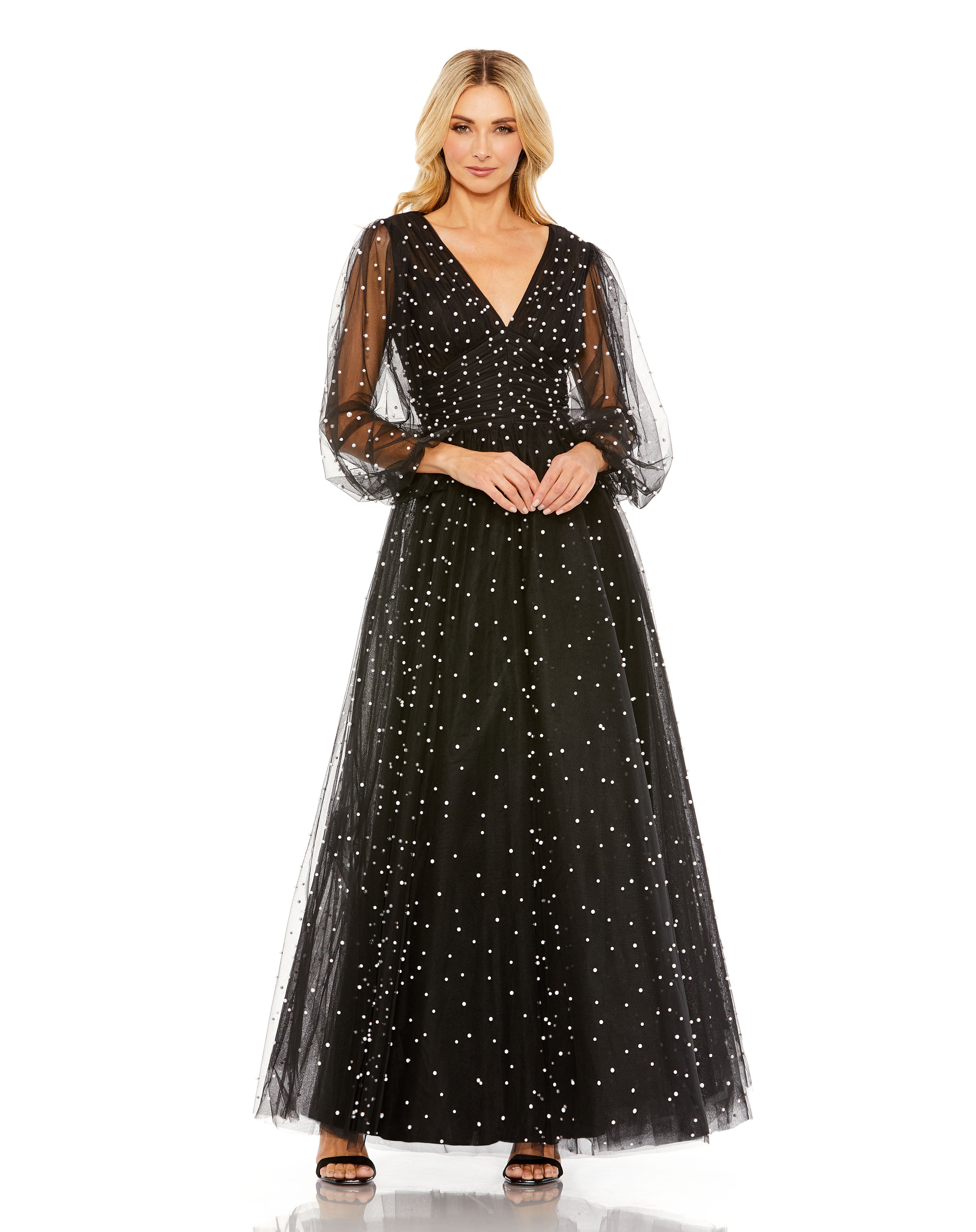 Black Ivory Mac Duggal 20746 Long Sleeve Formal Evening Gown