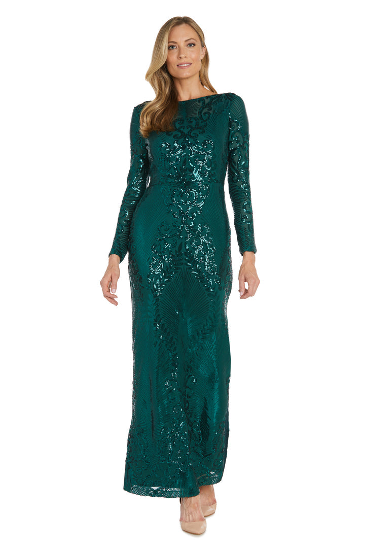 Formal Dresses Long Sleeve Patterned Sequin Formal Dress Emerald
