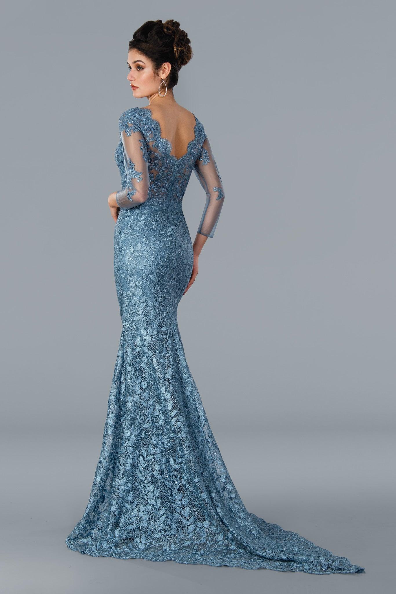 22355 Formal Long Fitted Evening Dress Slate 2