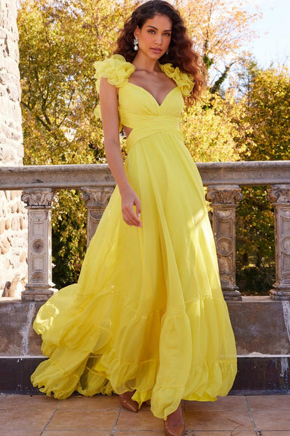 Prom Dresses Long Sleeveless Pleated Maxi Prom Dress Yellow