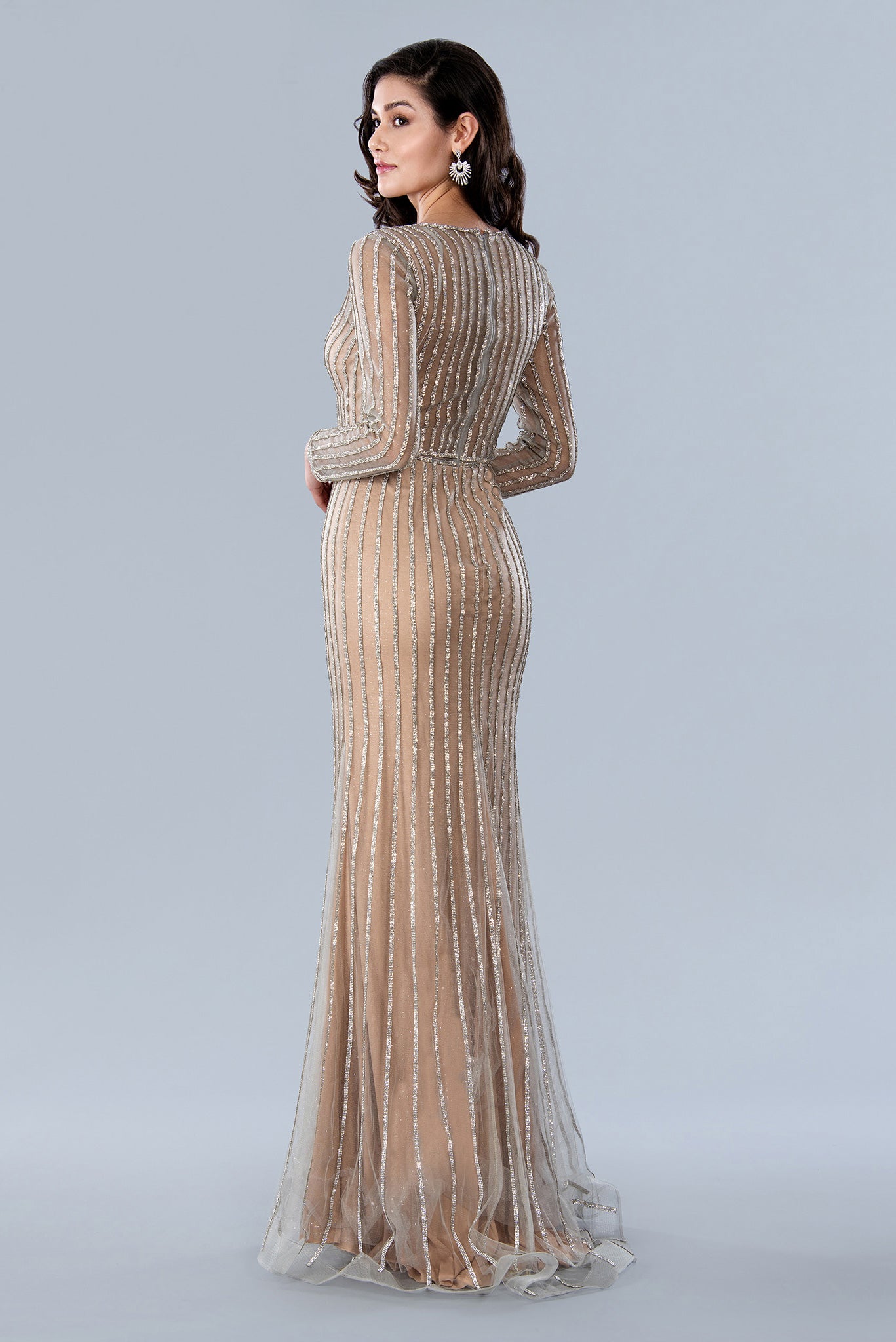 Mother of the Bride Dresses Long Sleeve Formal Rhinestone Mother of the Bride Dress Champagne