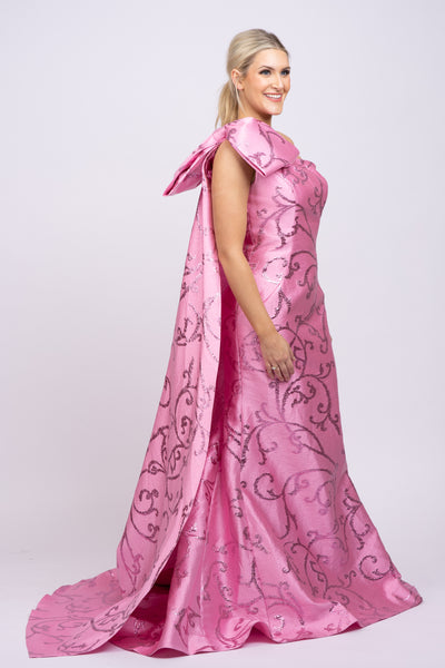 Formal Dresses Oversized Bow One Shoulder Cape Formal Dress Pink