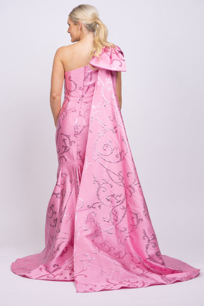 Formal Dresses Oversized Bow One Shoulder Cape Formal Dress Pink