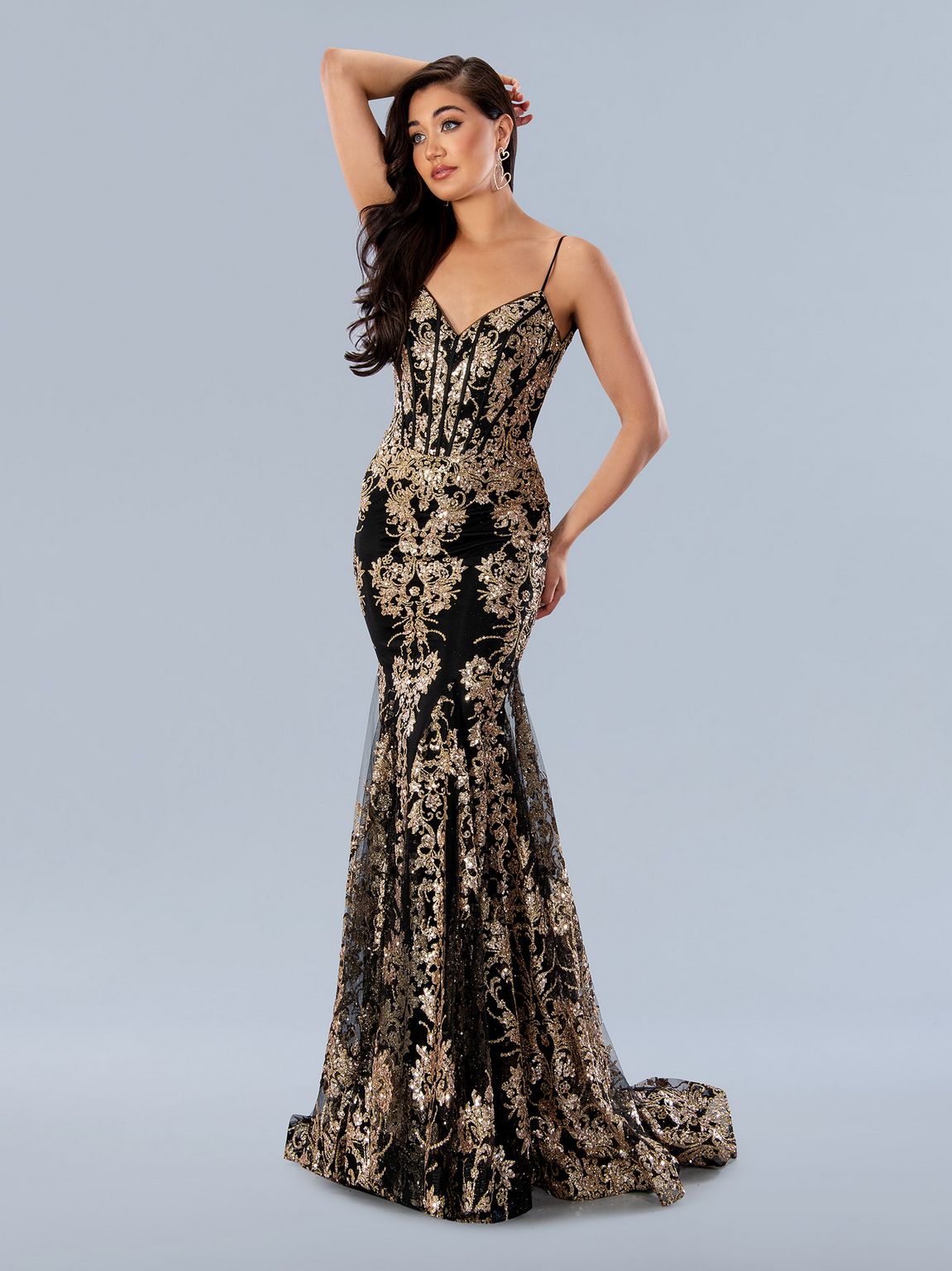 Gold Stella Couture 24159 Formal Long Sequin Prom Dress