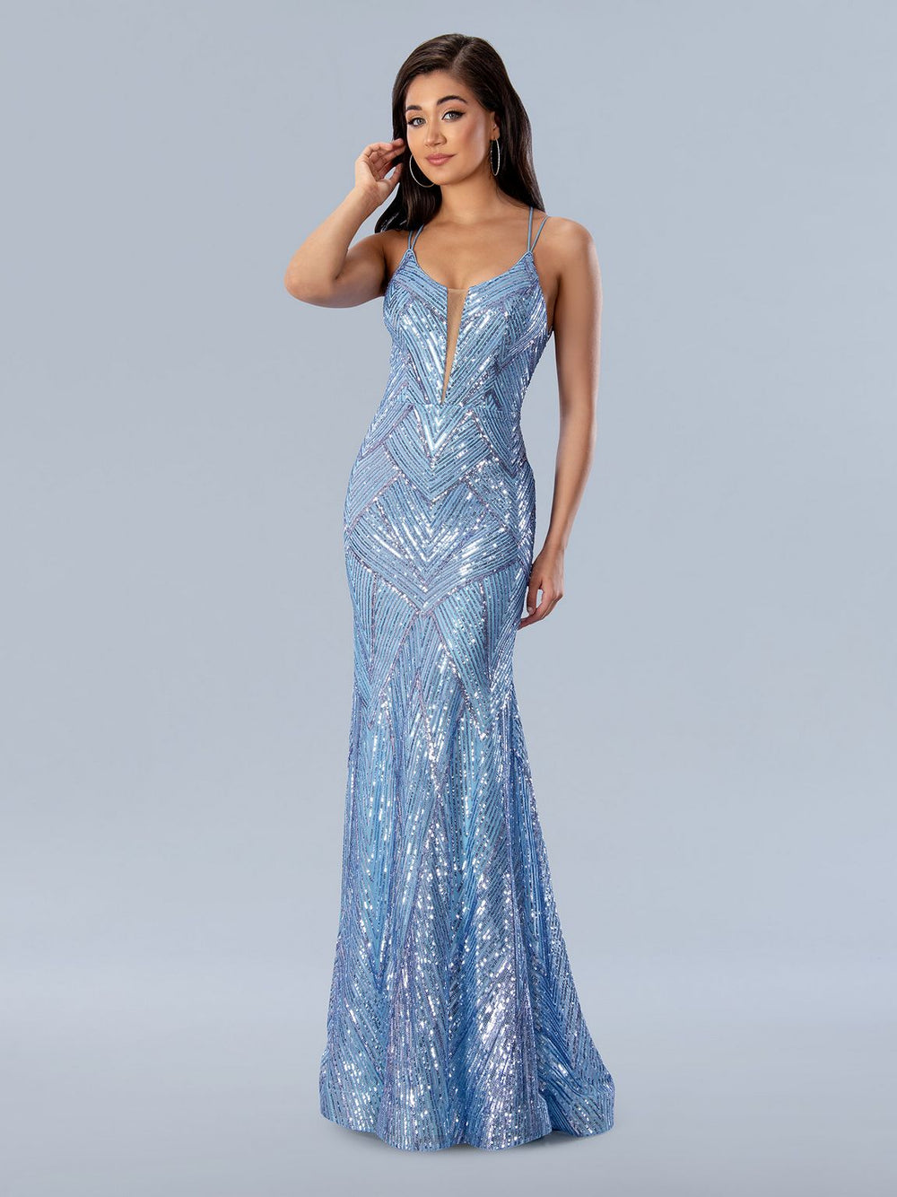 Prom Dresses Geometric Sequin Long Formal Prom Dress Blue