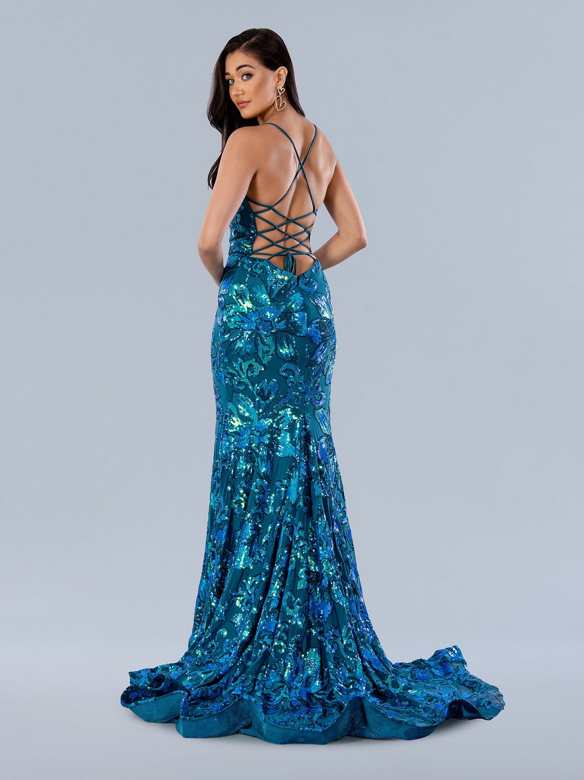 Prom Dresses Floral Sequin Prom Long Formal Dress Blue