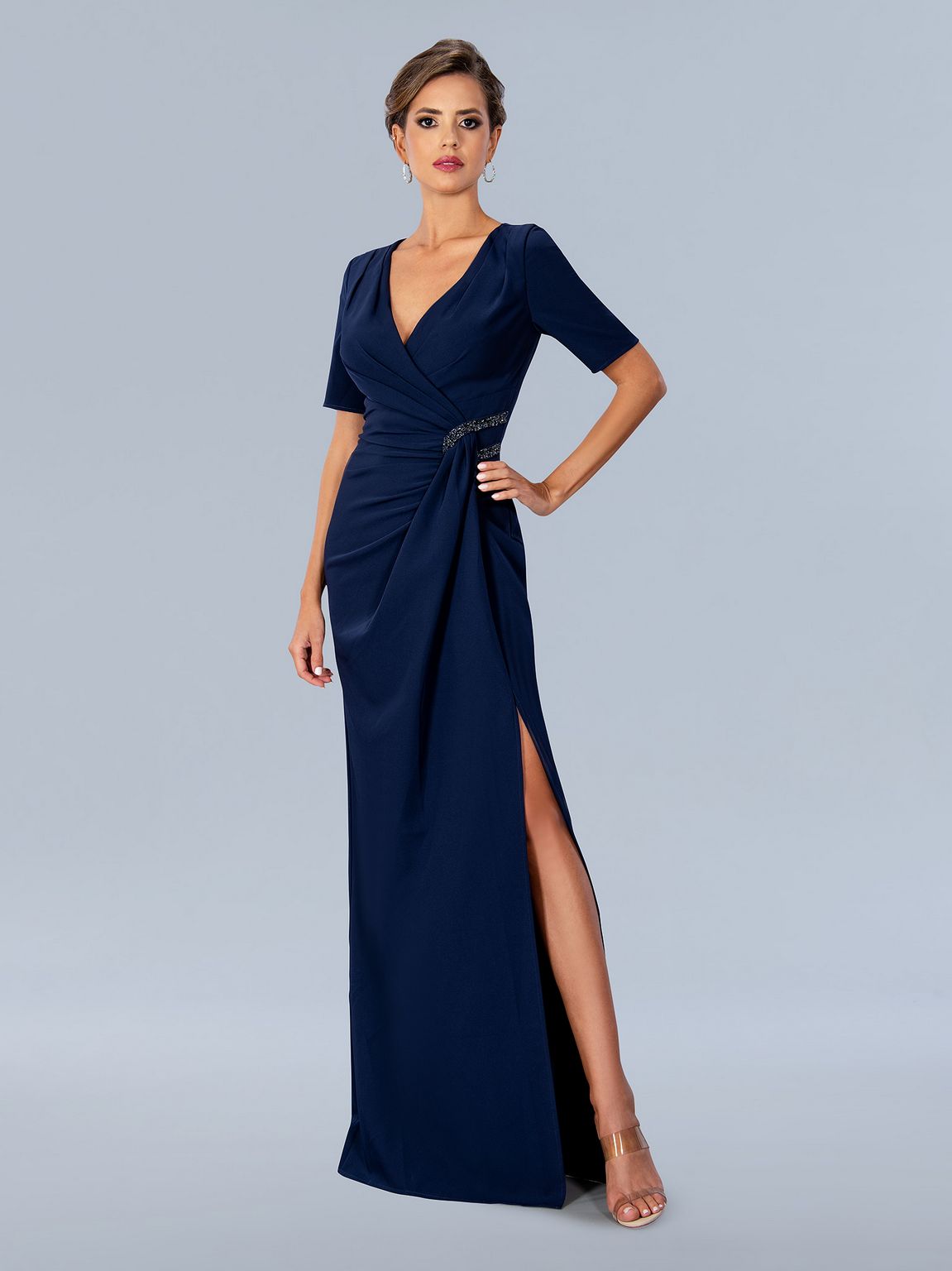 Mother of the Bride Dresses Long Formal Wrapped Mother of the Bride Dress Navy