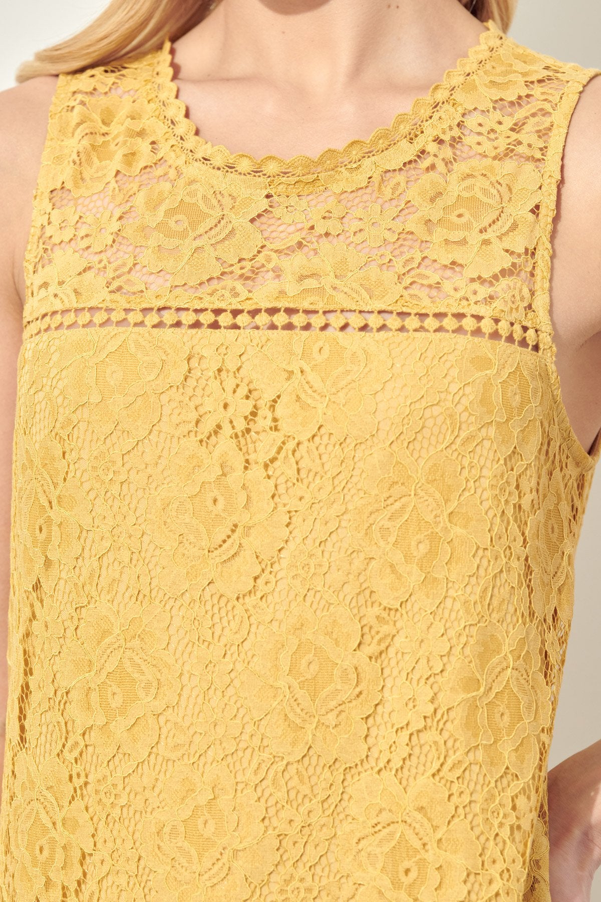 Cocktail Dresses Short Sleeveless Drop Waist Crochet Dress Mustard