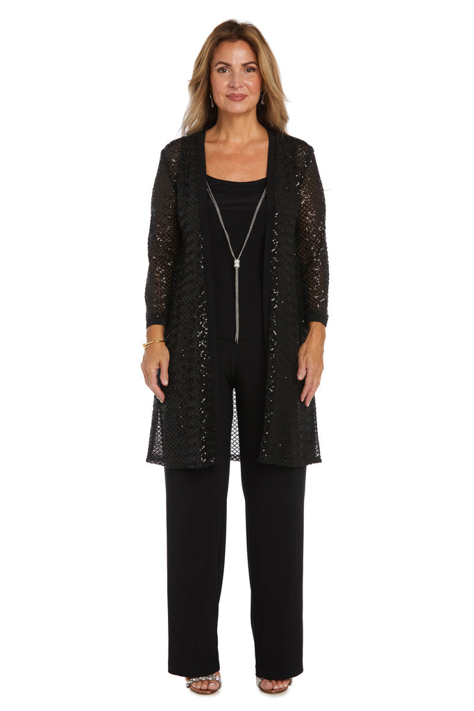 Pant Suit Three Piece Sequin Jacket Pant Set Black