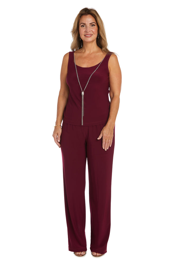 Pant Suit Three Piece Sequin Jacket Pant Set Merlot