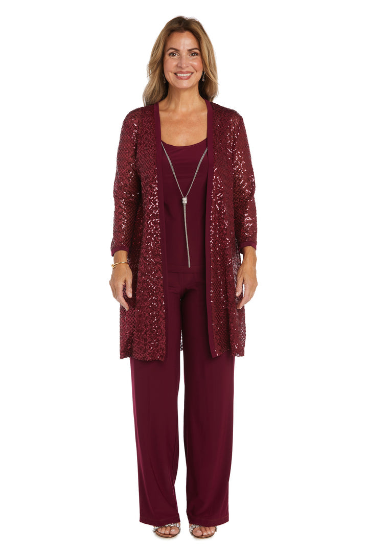 Pant Suit Three Piece Sequin Jacket Pant Set Merlot