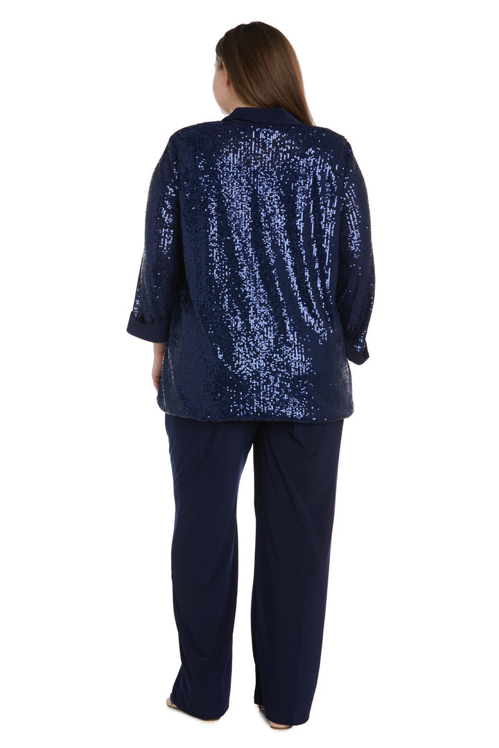 Pant Suit Plus Size Sequin Jacket Pant Set Navy