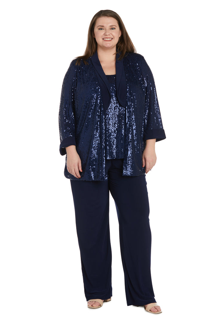 Pant Suit Plus Size Sequin Jacket Pant Set Navy