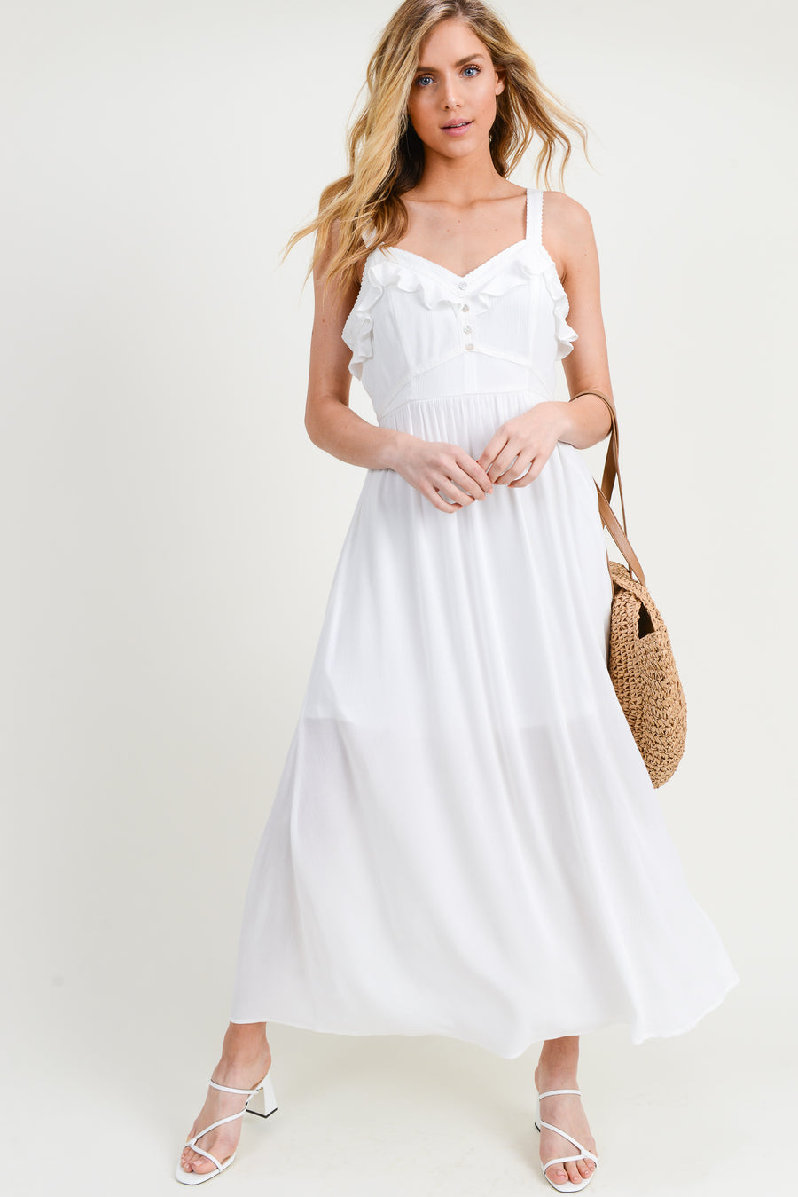 Cocktail Dresses Ruffle Crochet Lace Maxi Dress Off White