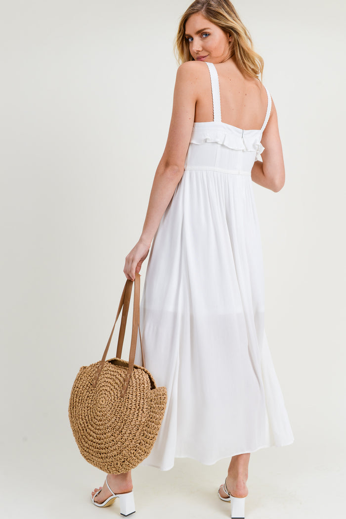 Cocktail Dresses Ruffle Crochet Lace Maxi Dress Off White