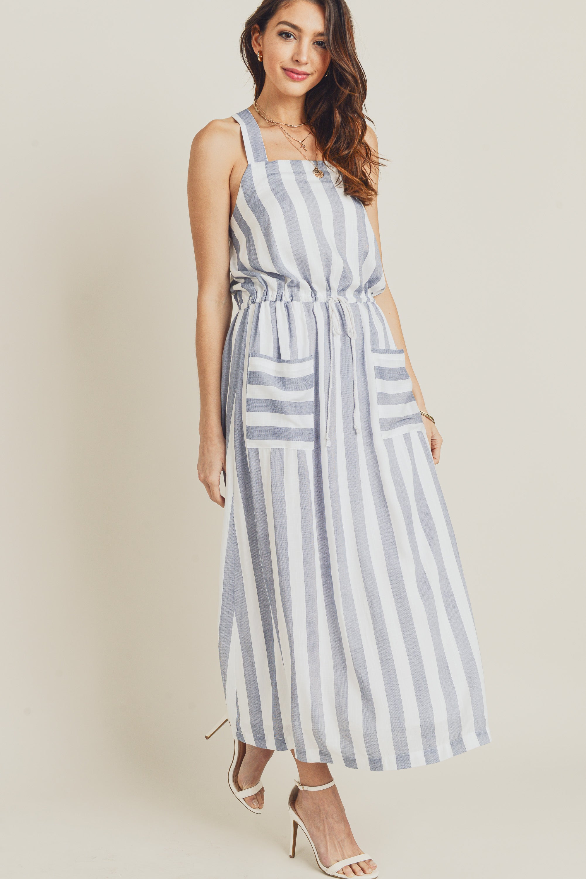 Cocktail Dresses Sleeveless Drawstring Waist Easy Dress White Denim