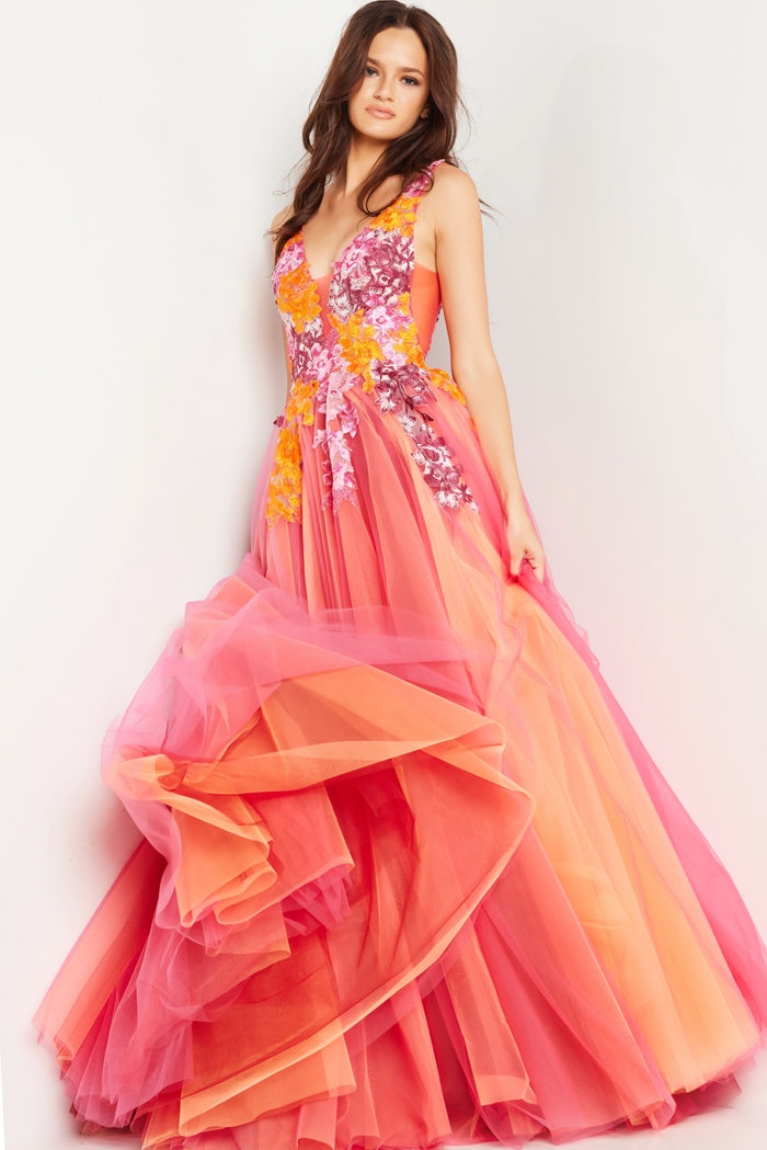 Prom Dresses Strapless Floral Embroidered Prom Dress Orange/Multi
