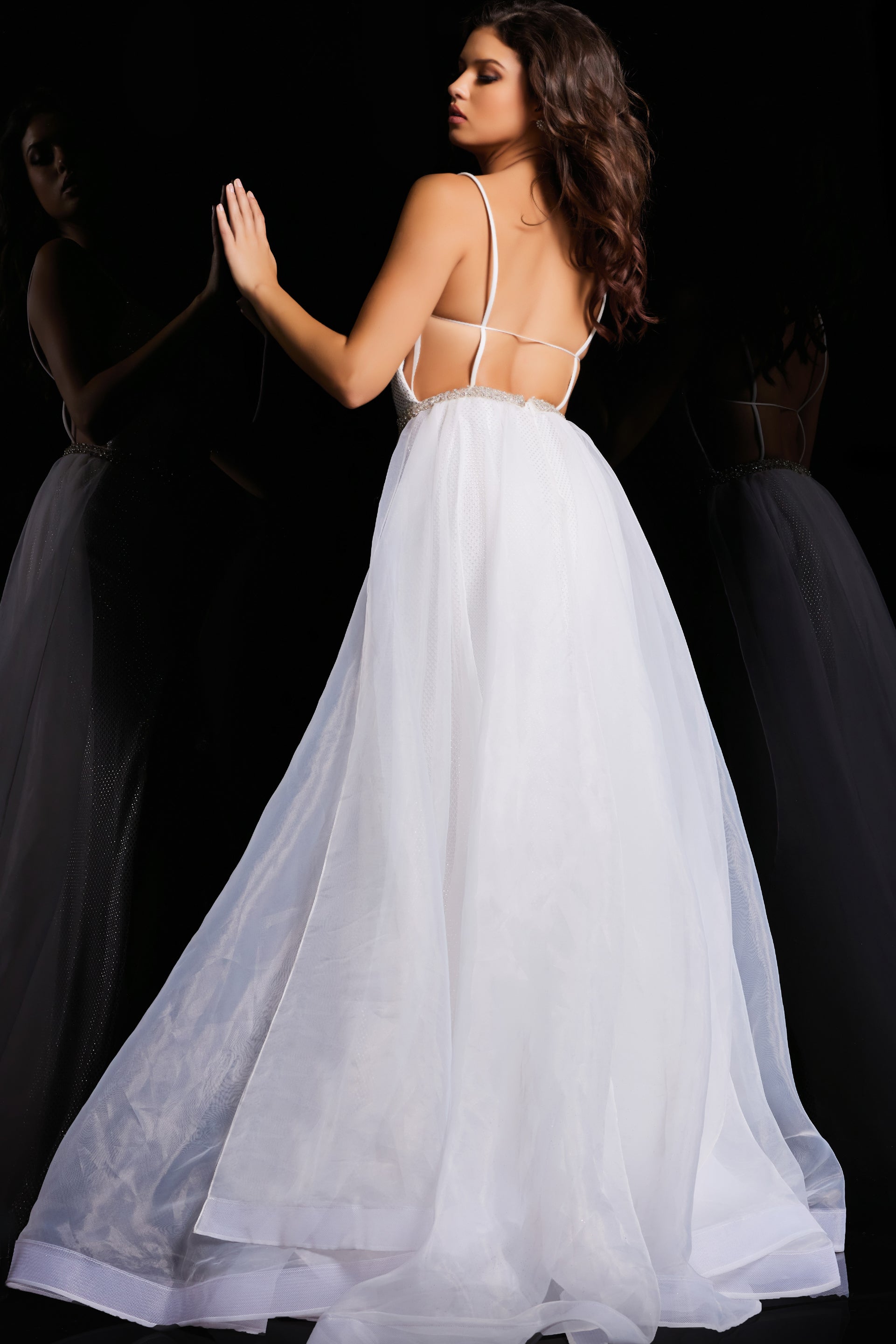 Prom Dresses Spaghetti Strap Over Skirt Embellished Prom Dress Off White