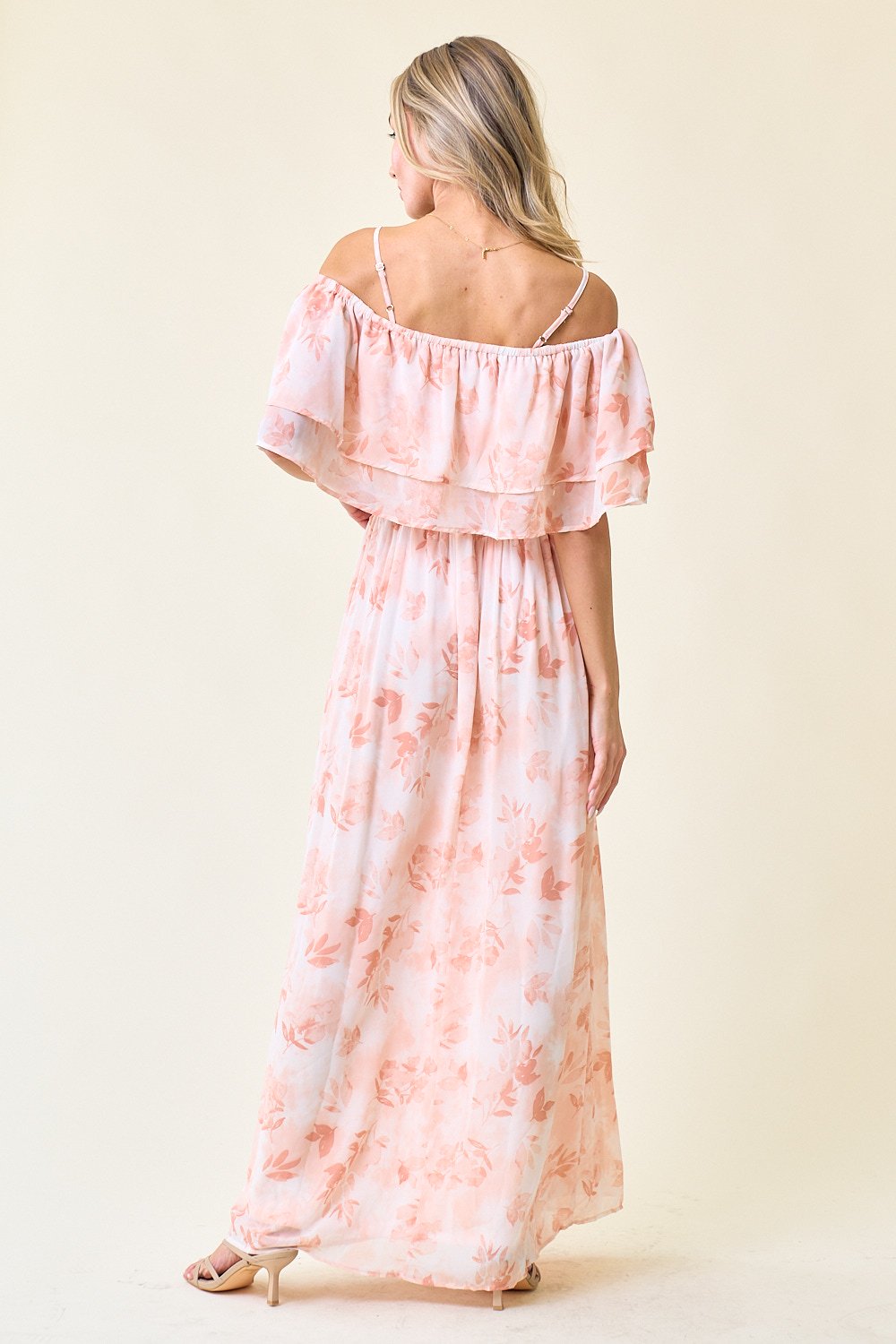 Cocktail Dresses Long Chiffon Floral Off Shoulder Dress Blush