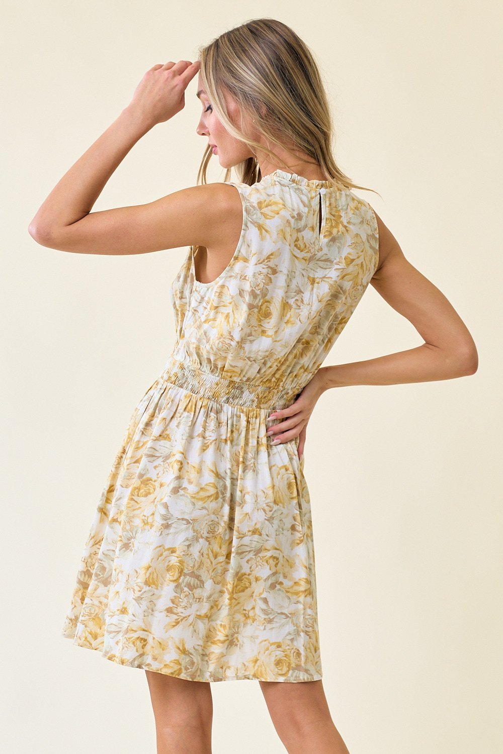 Cocktail Dresses Short Sleeveless Floral Pocket Dress Lt. Mustard