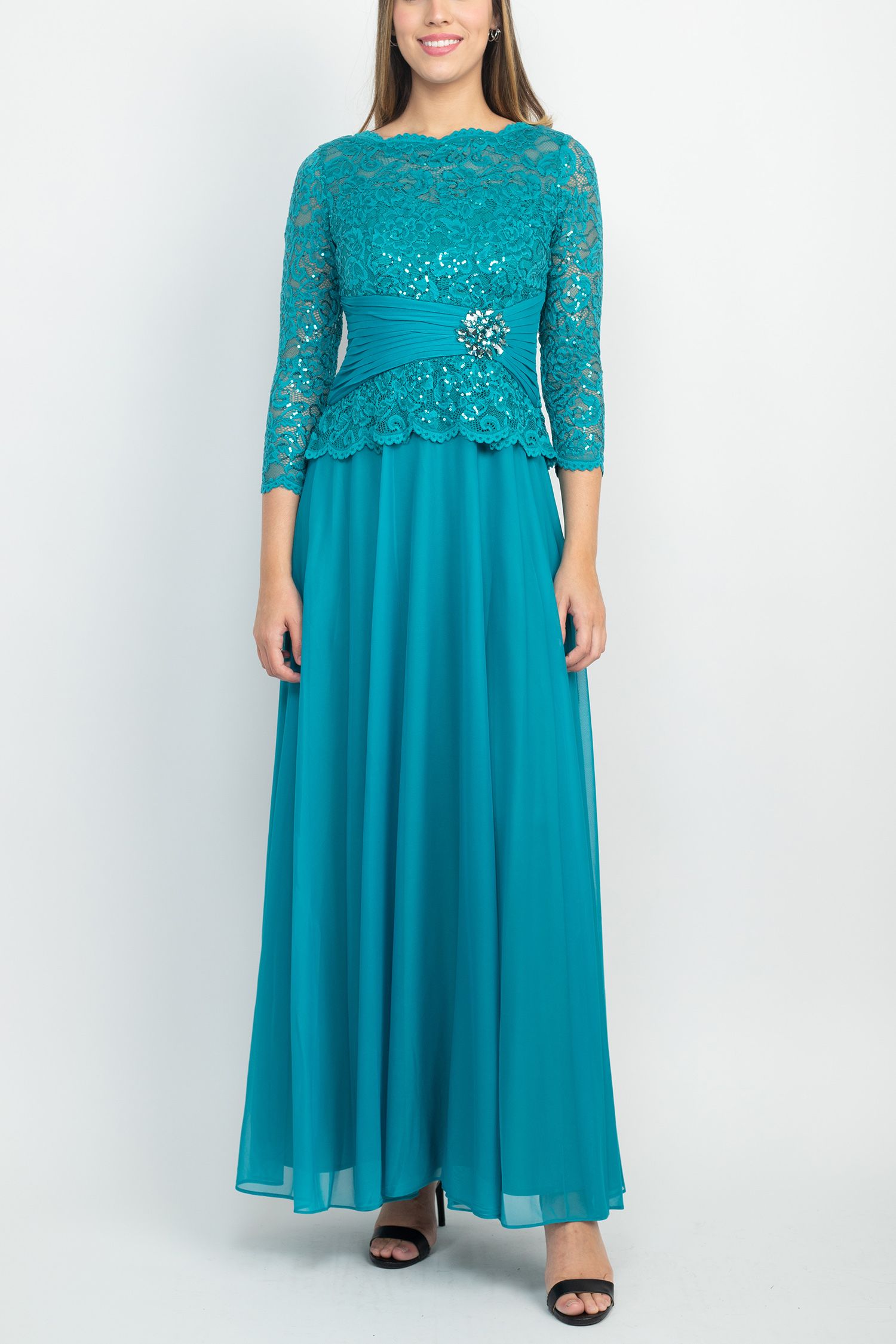 Mother of the Bride Dresses Long Sleeve Sequin A Line Chiffon Dress Jade