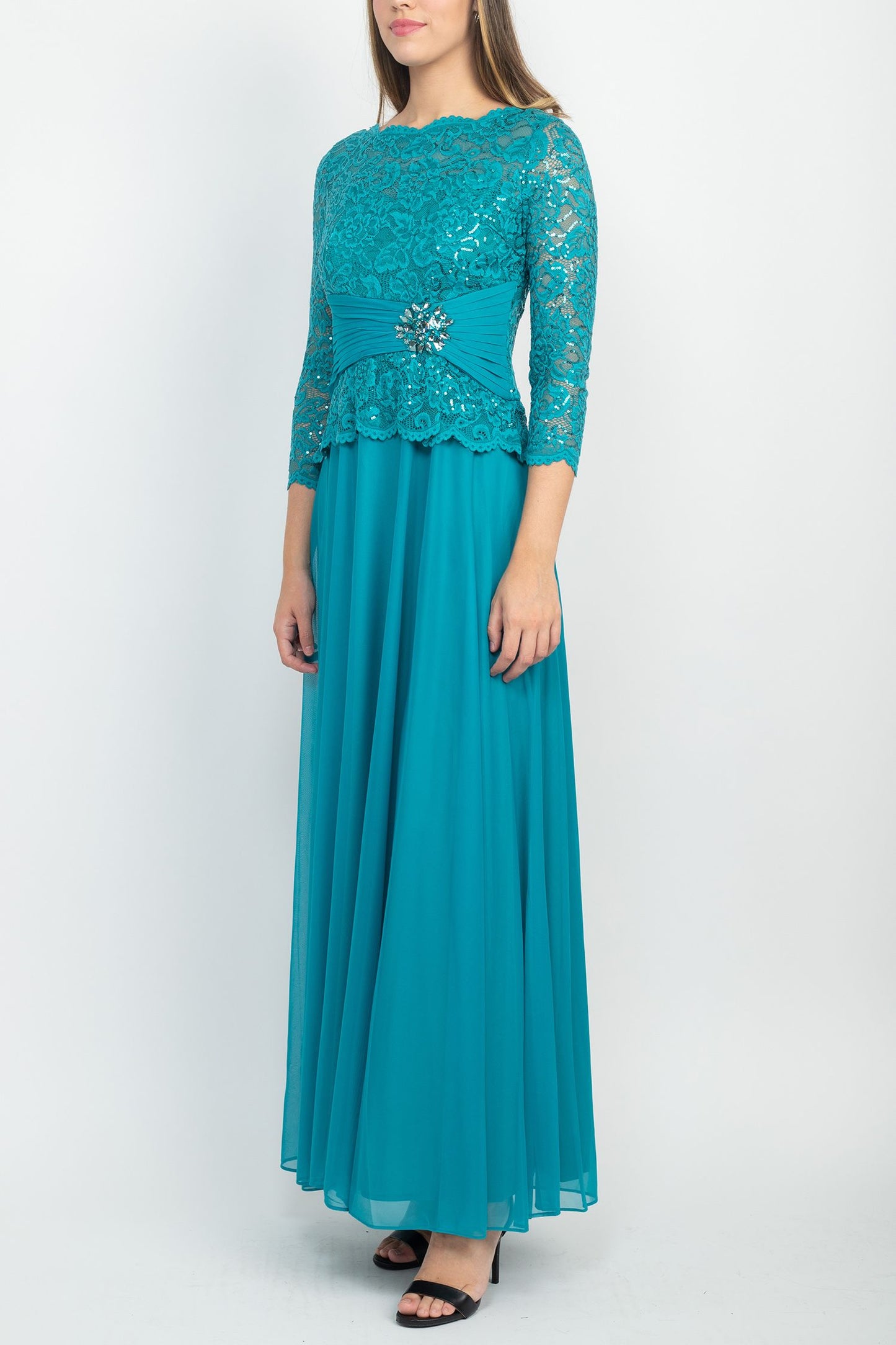 Mother of the Bride Dresses Long Sleeve Sequin A Line Chiffon Dress Jade