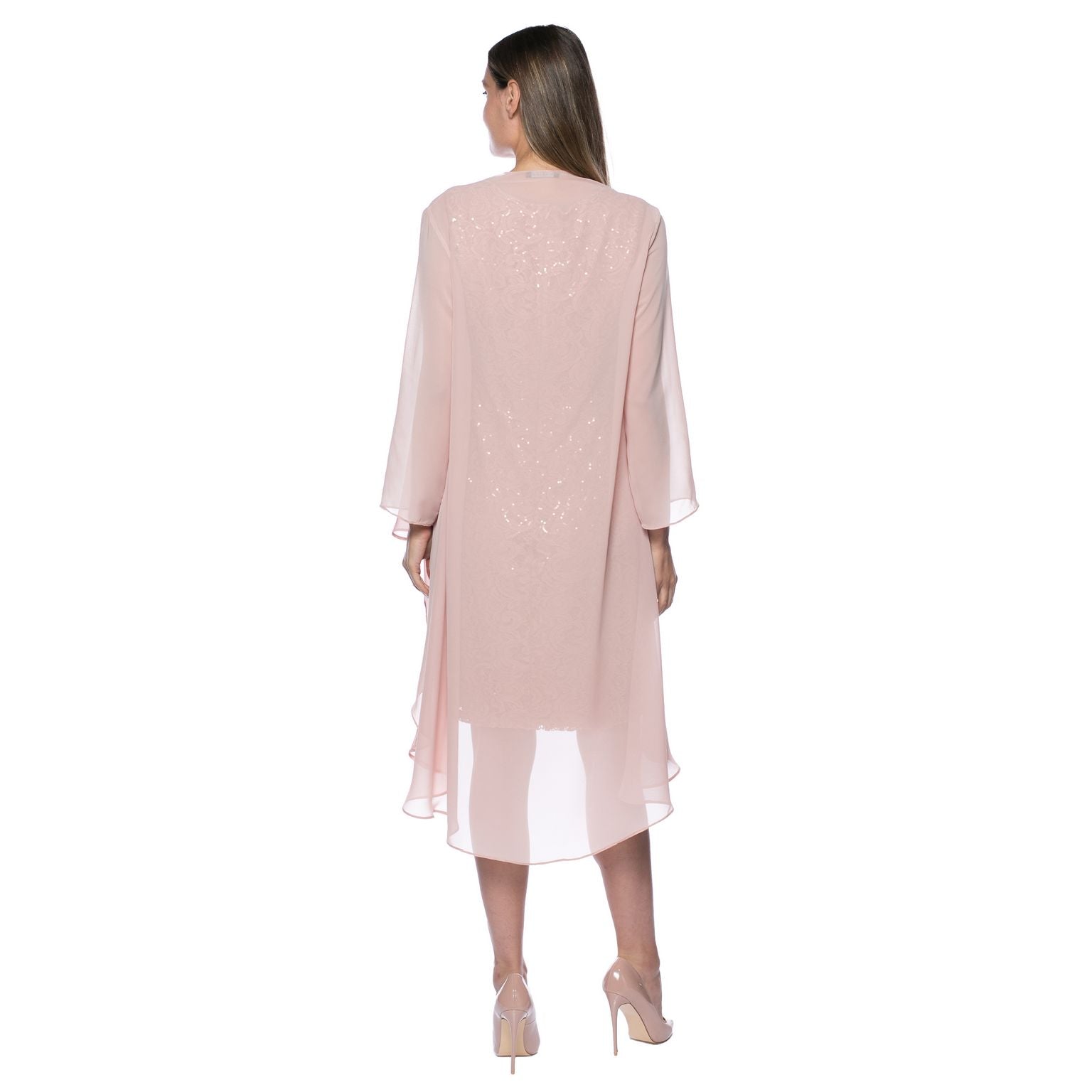 Cocktail Dresses Short Chiffon Jacket Sequin Dress Blush