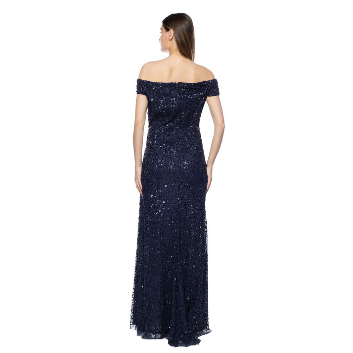 Formal Dresses Long Off Shoulder Formal Beaded Dress Navy
