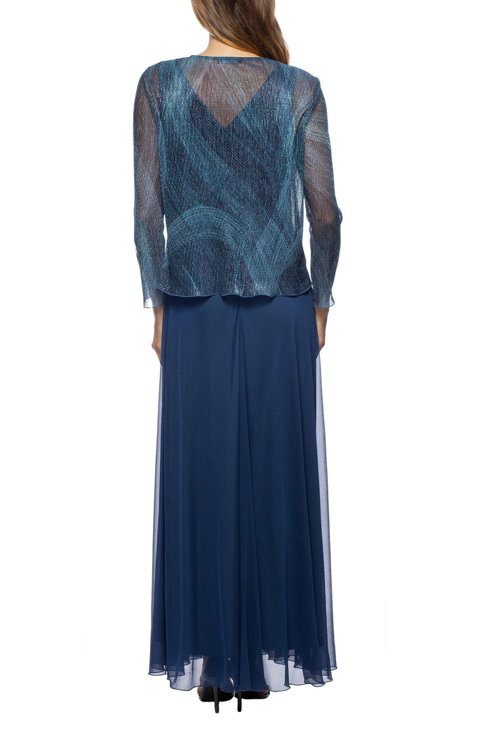 Mother of the Bride Dresses Long Metallic Top Chiffon Jacket Dress Navy Multi