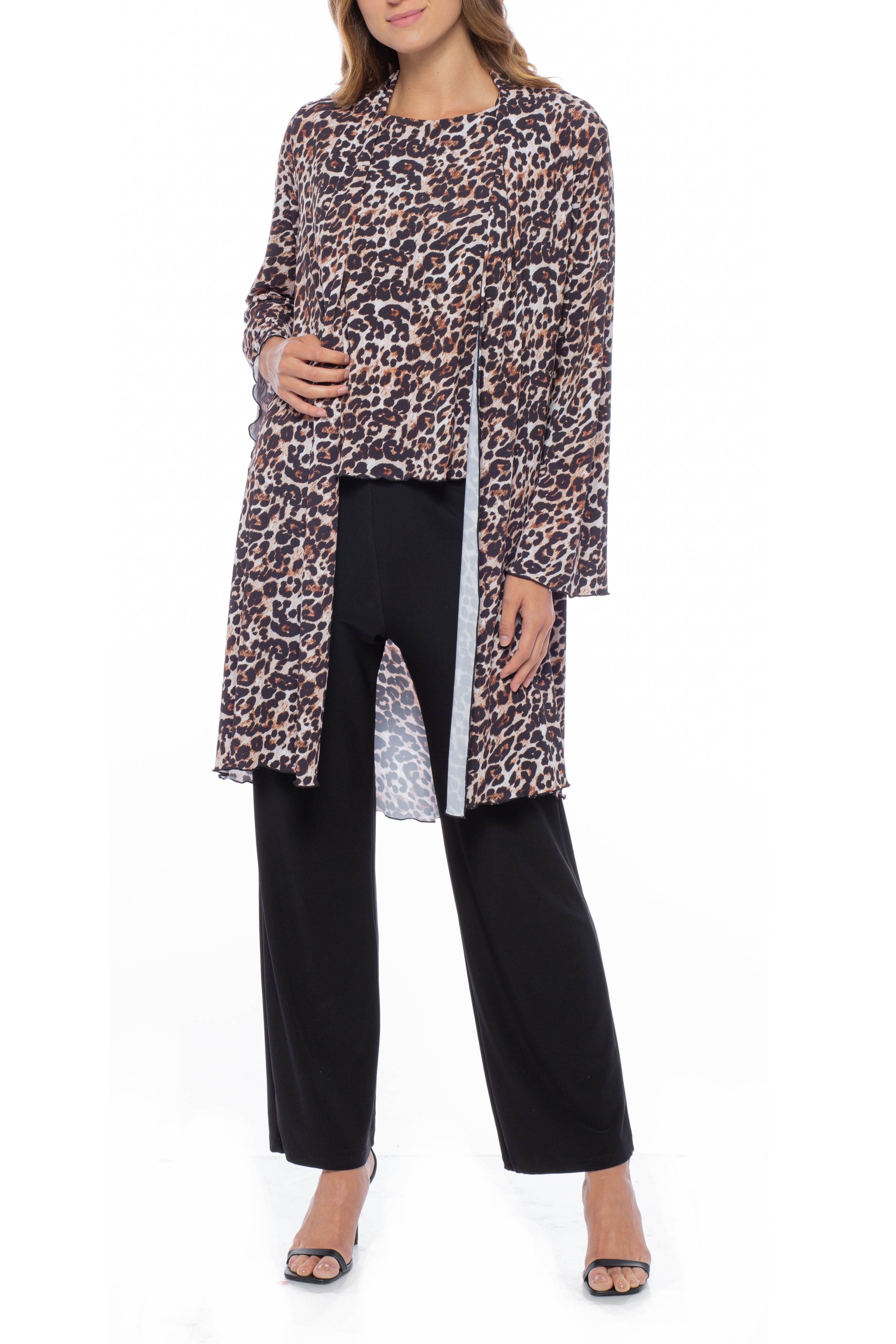 Black Brown Marina Animal Print Top Jacket Elastic Waist Pant Set for ...